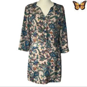 2 Two Above Knee Paisley Print Shirt Dress Size 34